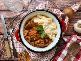 Fricassée de poulet et gratin de potiron dauphinois