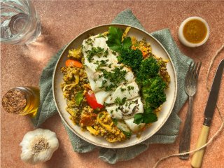 Pistou de cabillaud et quinoa au parmesan