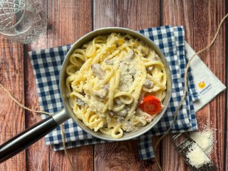 Linguines à la carbonara de dinde fumée