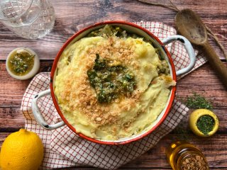 Parmentier aux champignons et aux poireaux