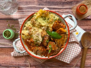 Fricassée de bœuf et gratin de macaronis