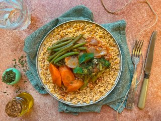 Fricassée de légumes et boulgour en verdure